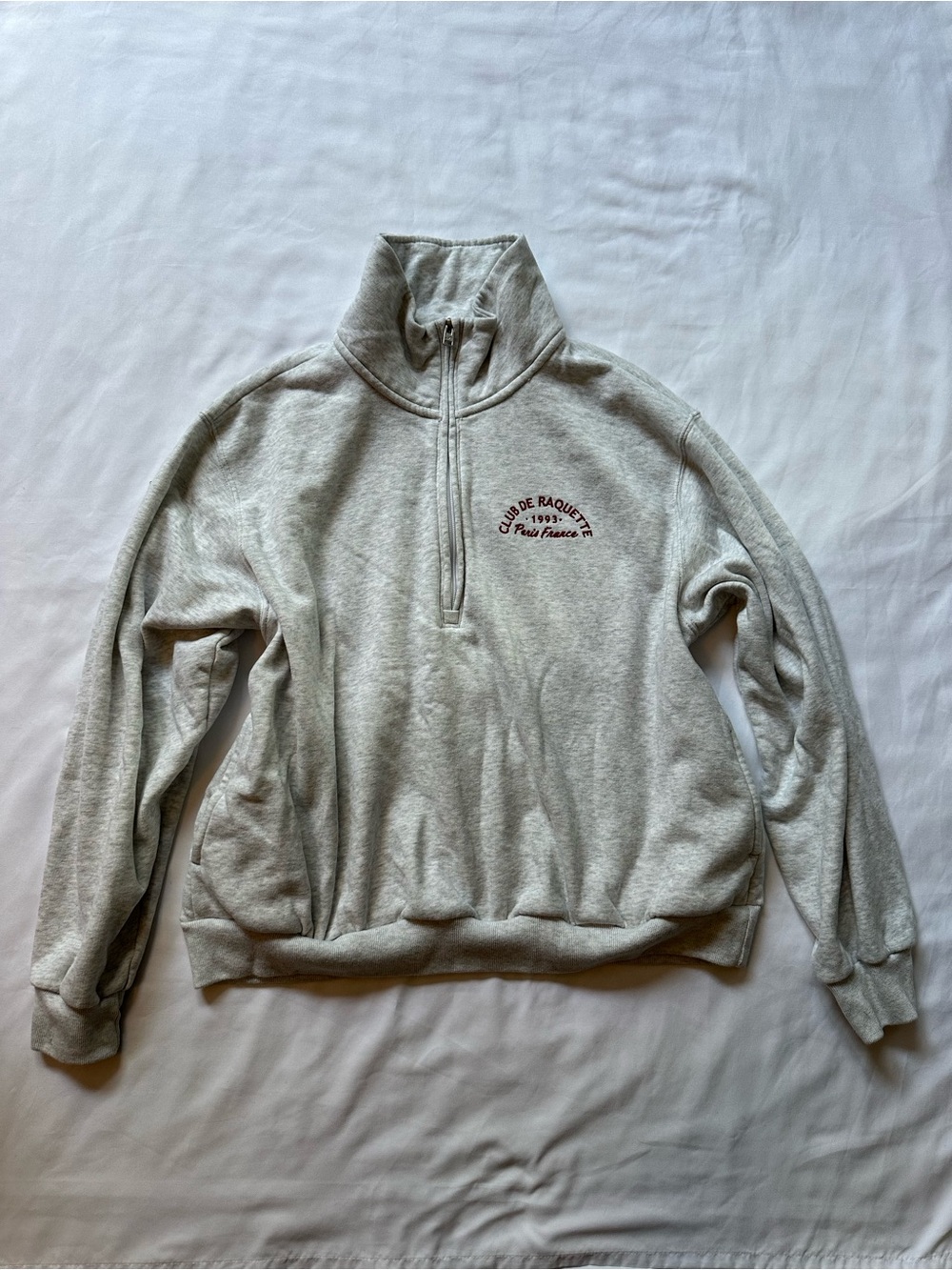 Hollister Grey Half-Zip Pullover Sweatshirt with Tennis Graphic